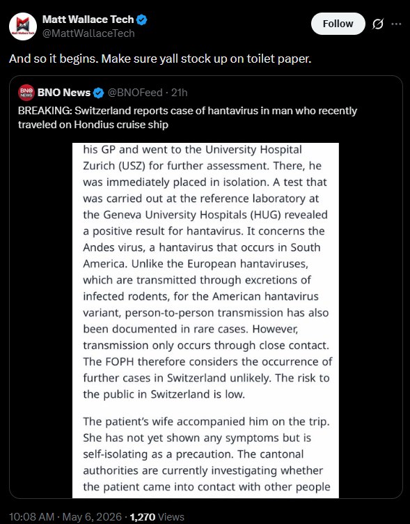 Hantavirus news tweet